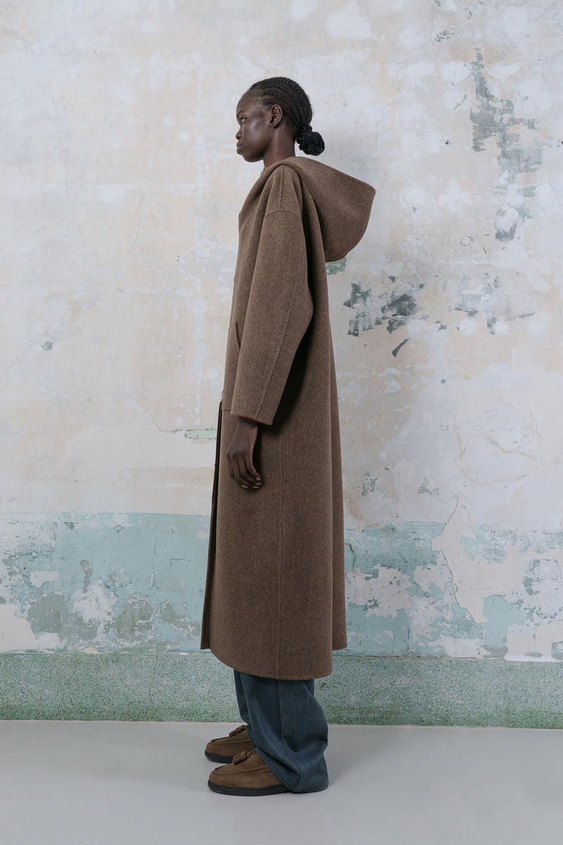 Hooded double-faced wool zip-up coat – GOEN.J