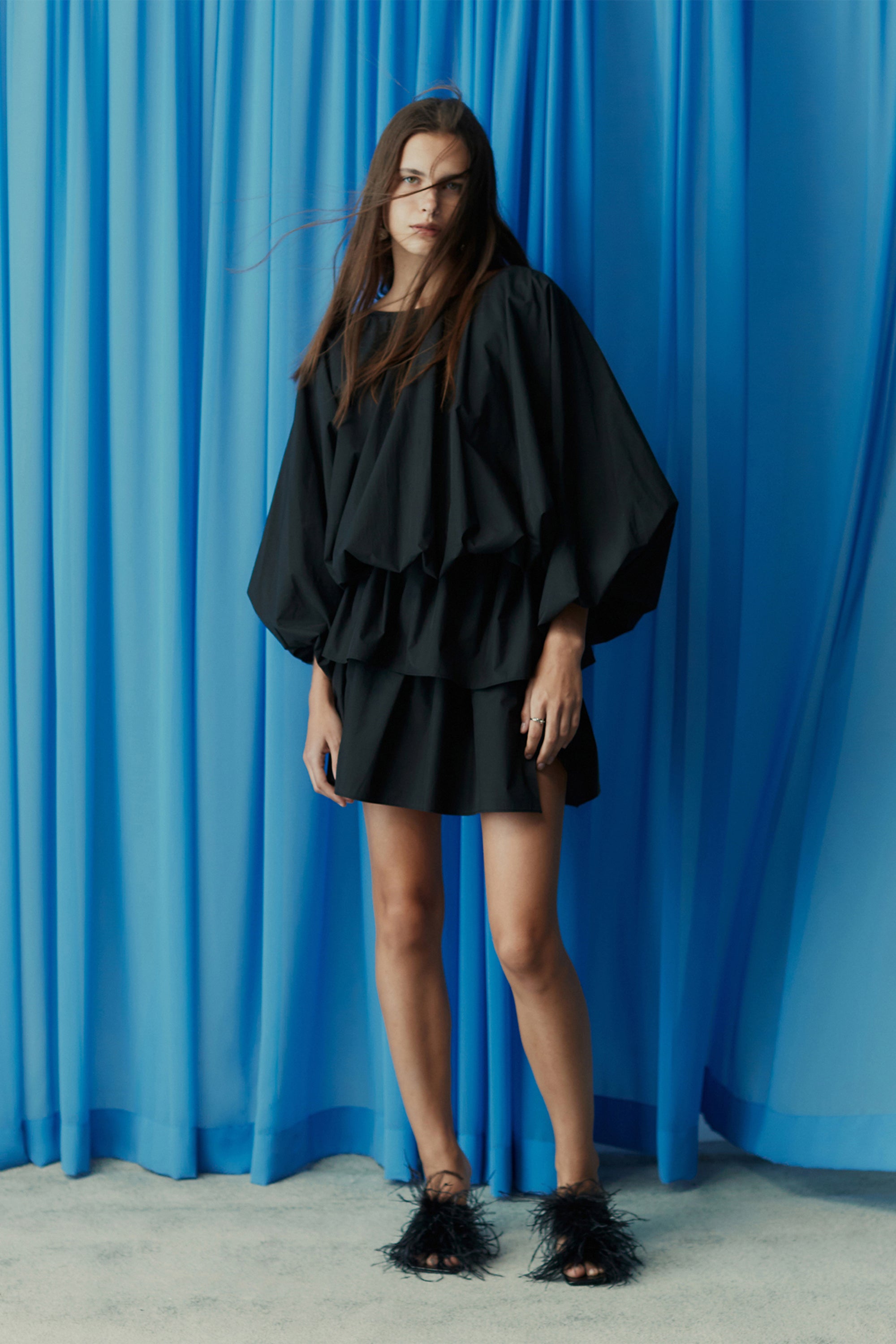 Voluminous shape cotton-poplin 2-piece dress – GOEN.J