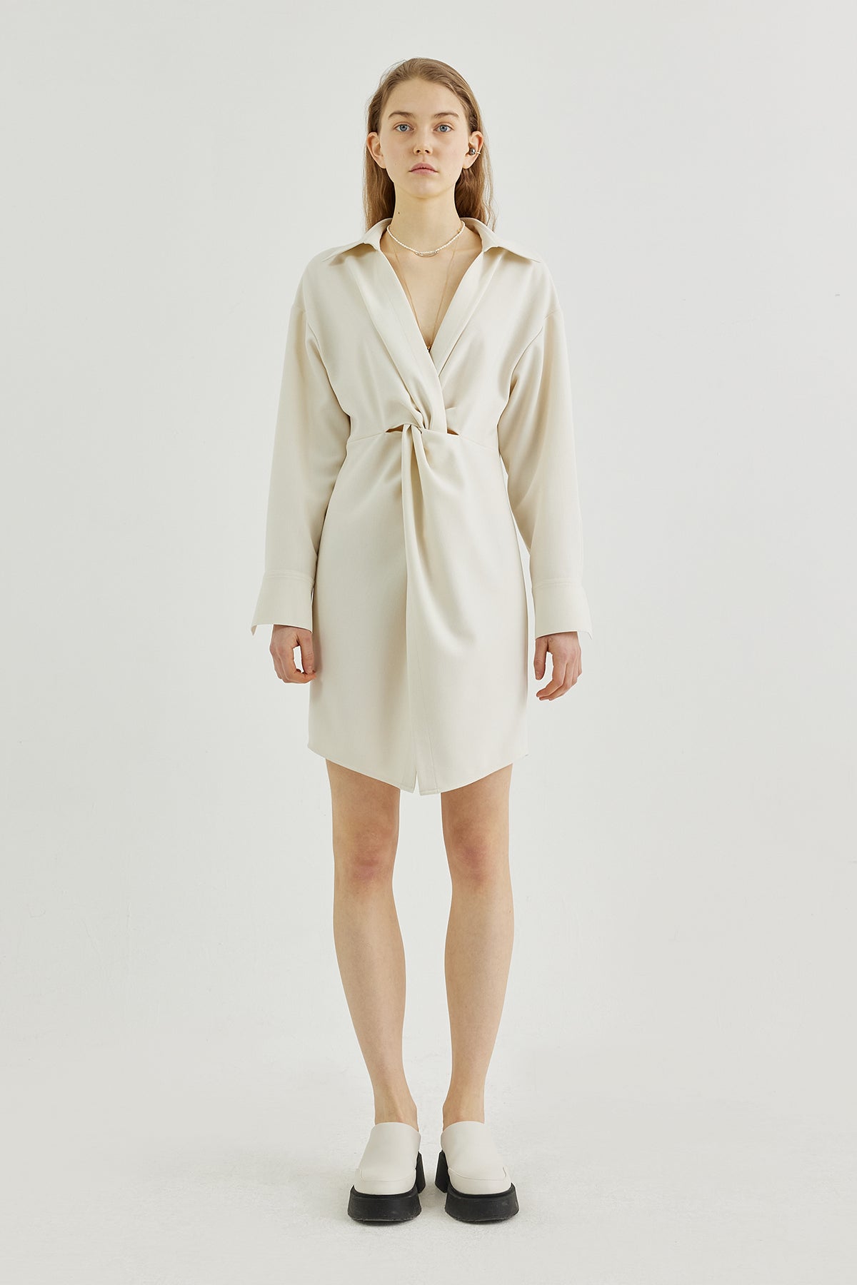Twisted front waist shirt dress