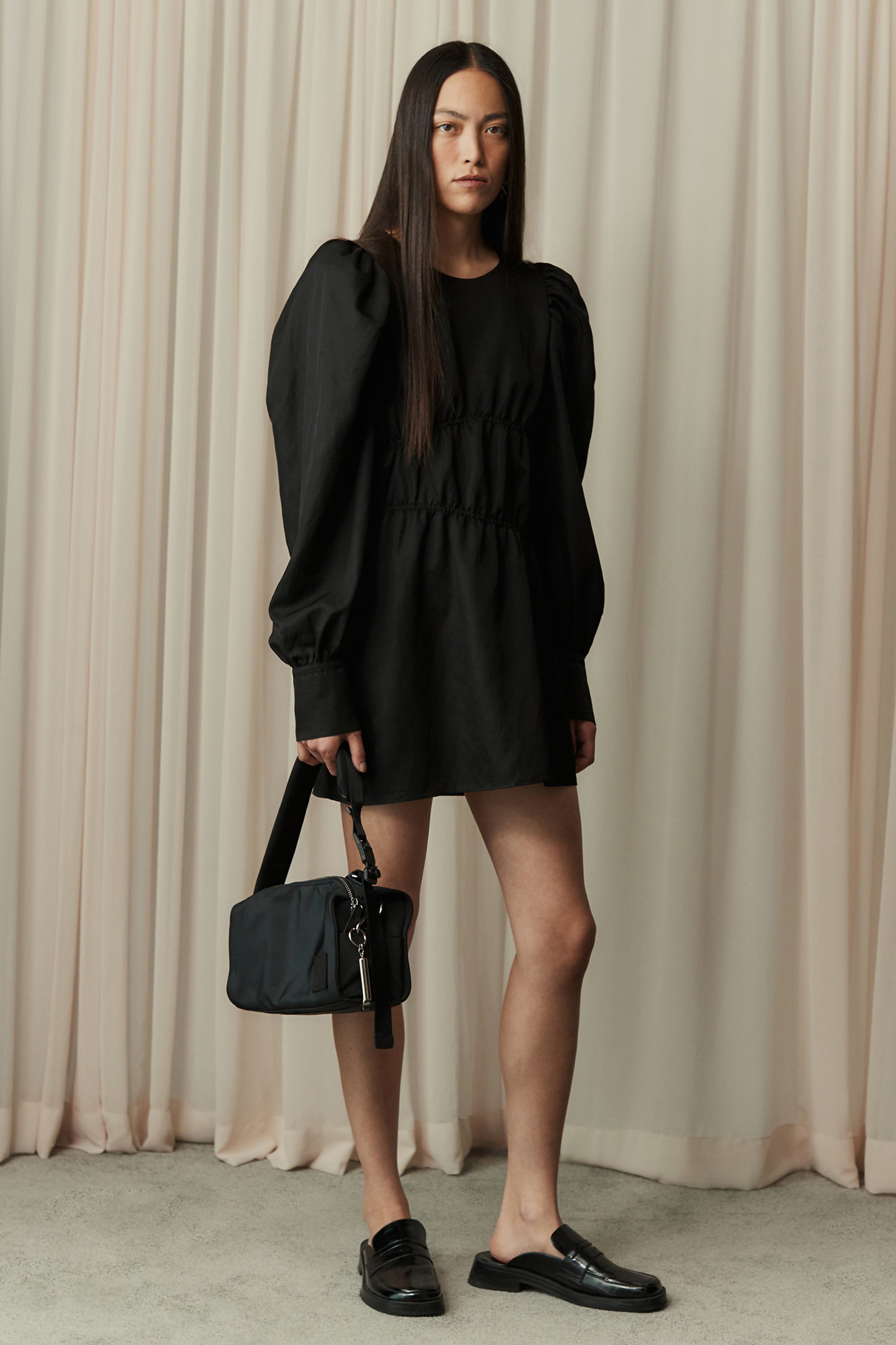 ruched mini dress puff sleeve Camila Puff Sleeves Ruched Mini Dress
