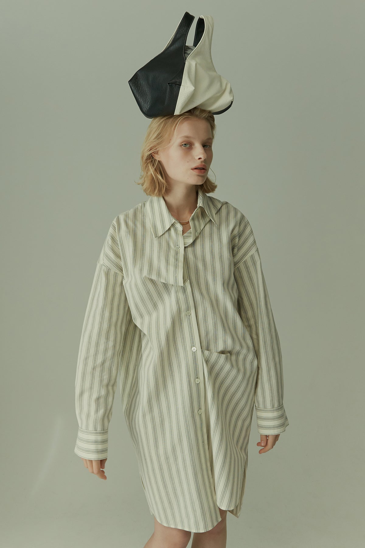 Oversized striped cotton shirt dress – - Main Image
