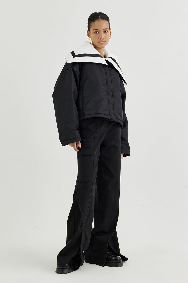 Sailor-collar cropped padded jacket