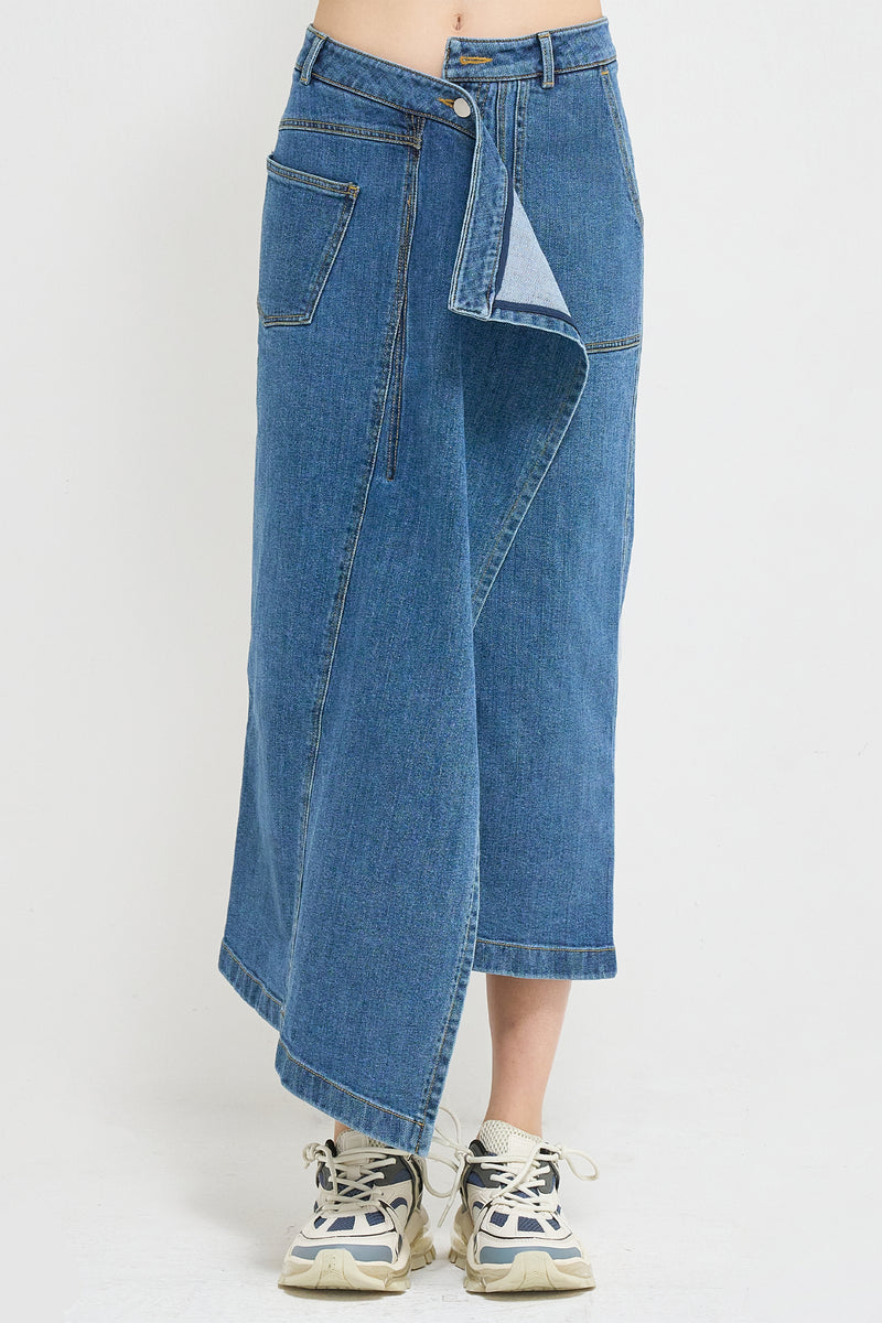 Asymmetric draped down washed denim skirt – GOEN.J