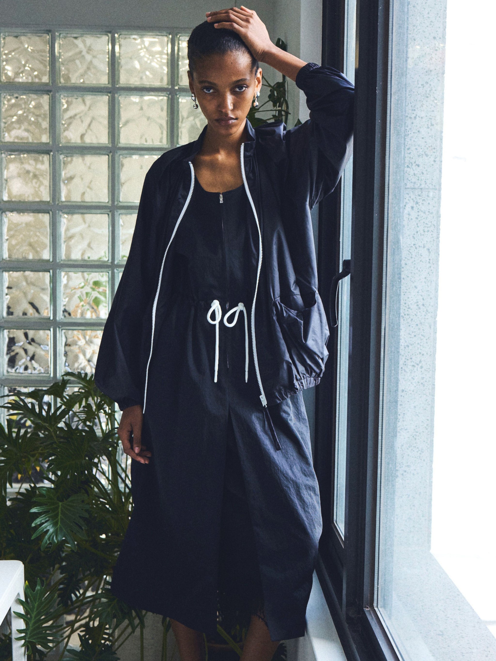 Summer Technical Zip Dress with Lace Trim