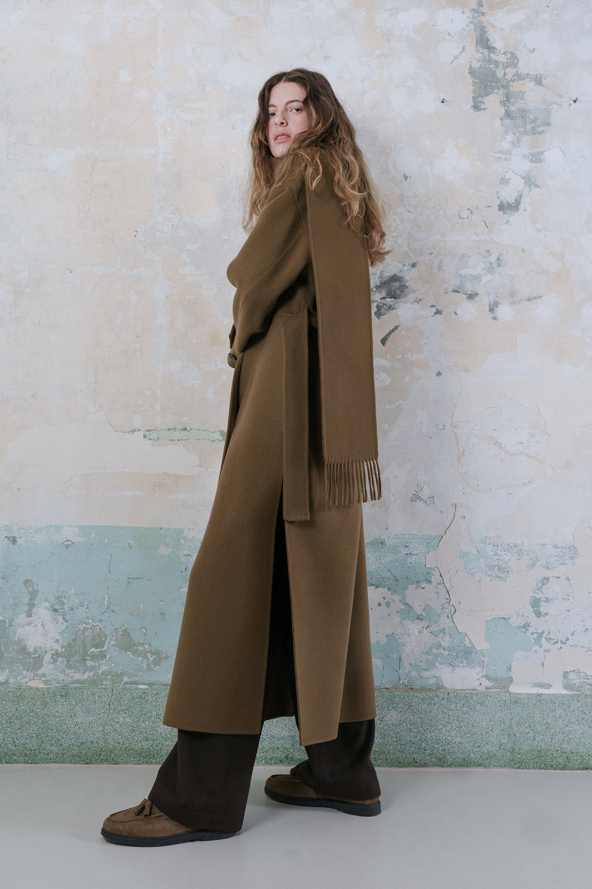 Double-faced wool-blend one-side muffler coat – GOEN.J