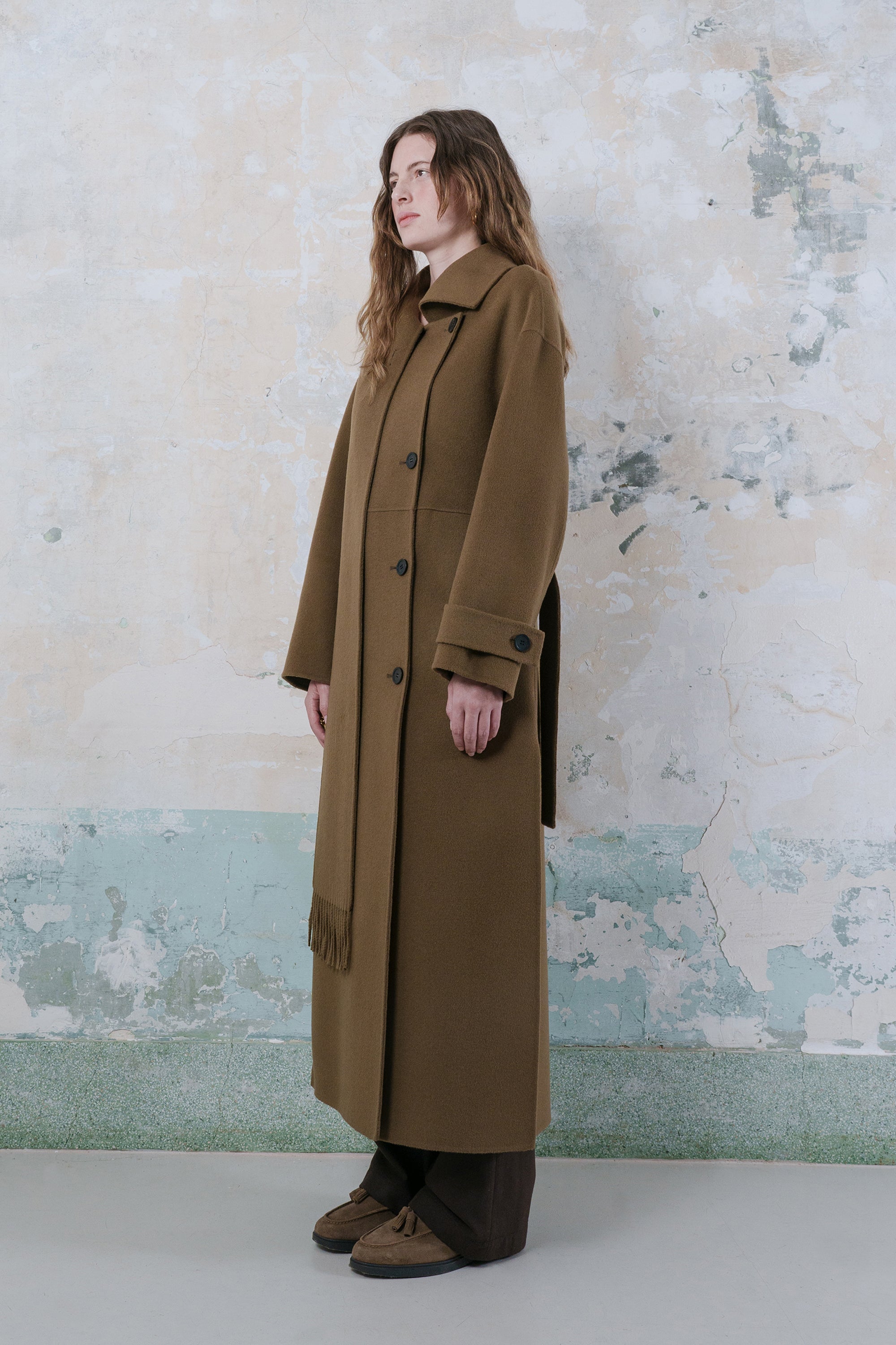 Double-faced wool-blend one-side muffler coat – GOEN.J