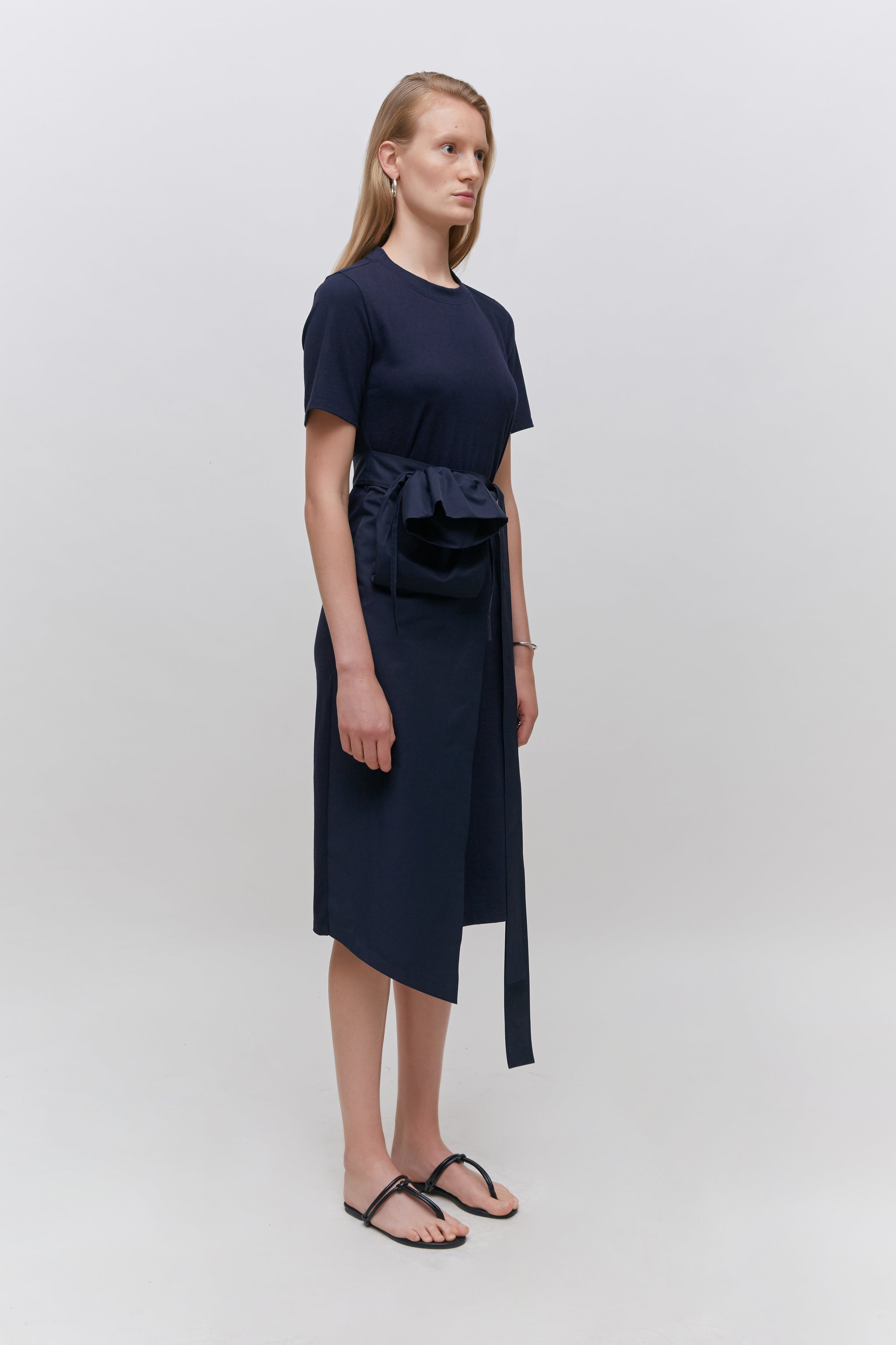 Double-layered crochet knitted lace and cotton jersey top dress
