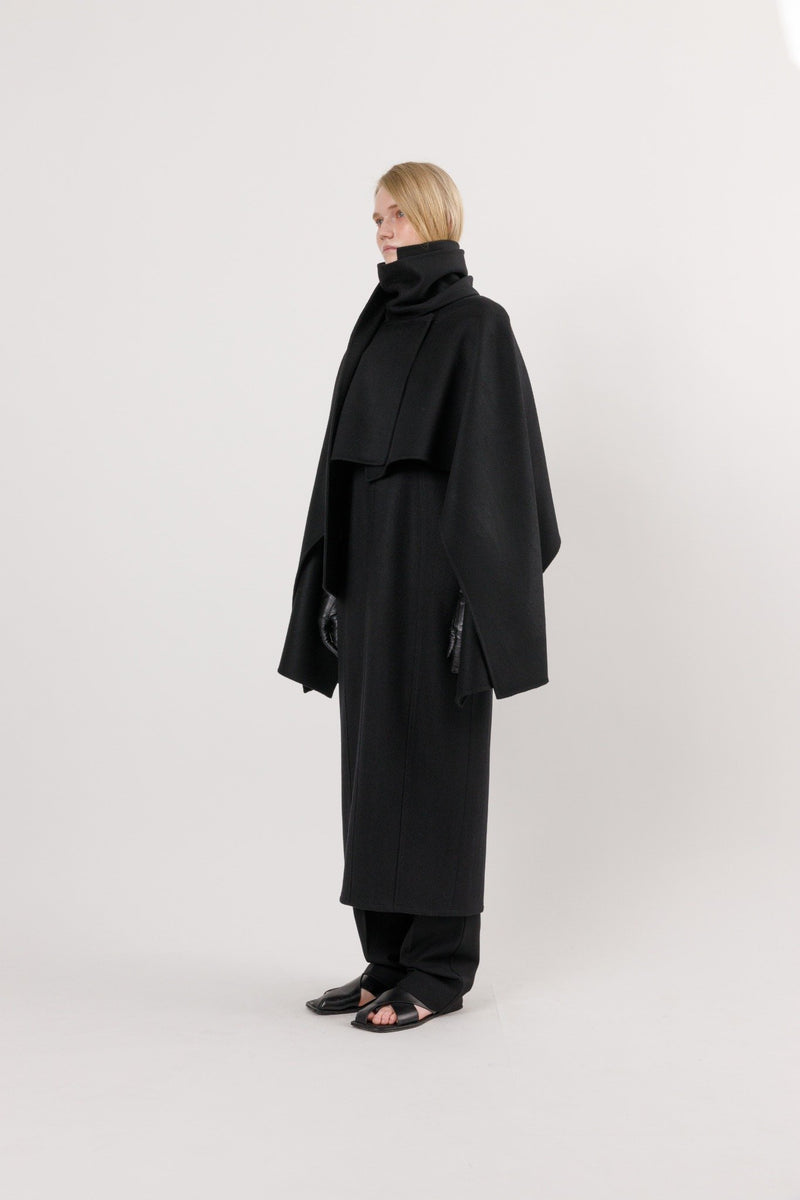 Layered Wool Cape Jacket with Integrated Scarf – GOEN.J