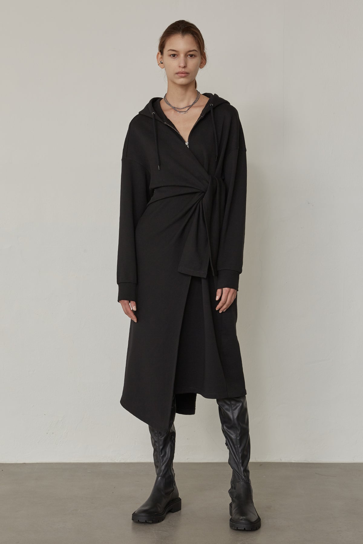 Knotted detail hooded cotton-jersey dress Knotted detail hooded cotton-jersey dress