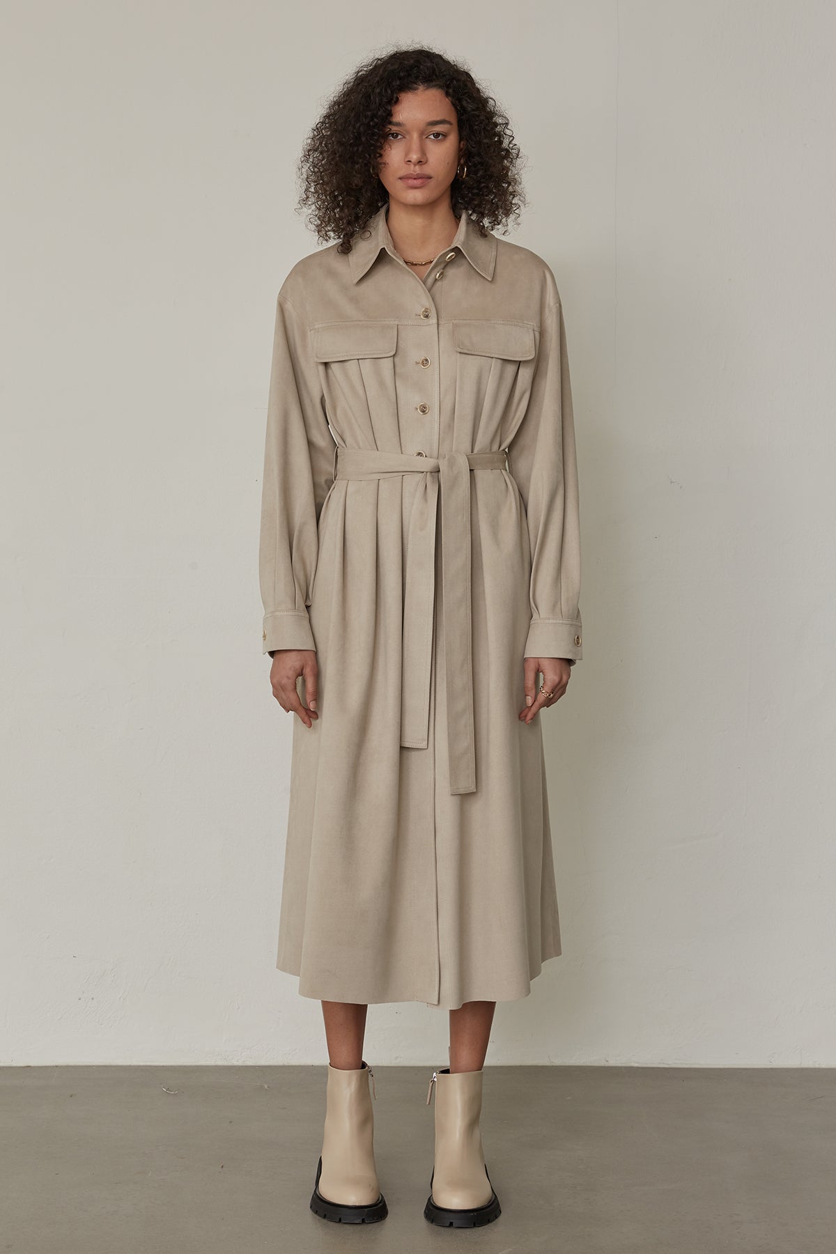 faux suede shirt dress Office Suede Dress Women's Faux Suede Button-Up Shirt Dress With Belt