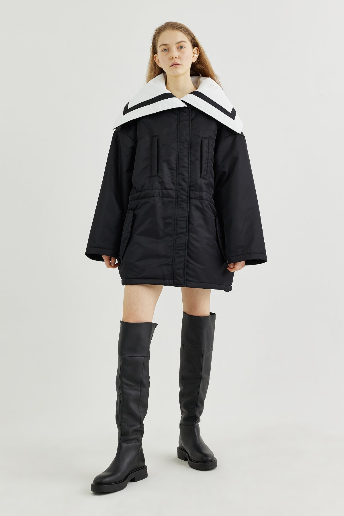 クロレ　CLORE+　2way Sailor-Hood Mode Coat Sailor-collar padded coat – GOEN.J