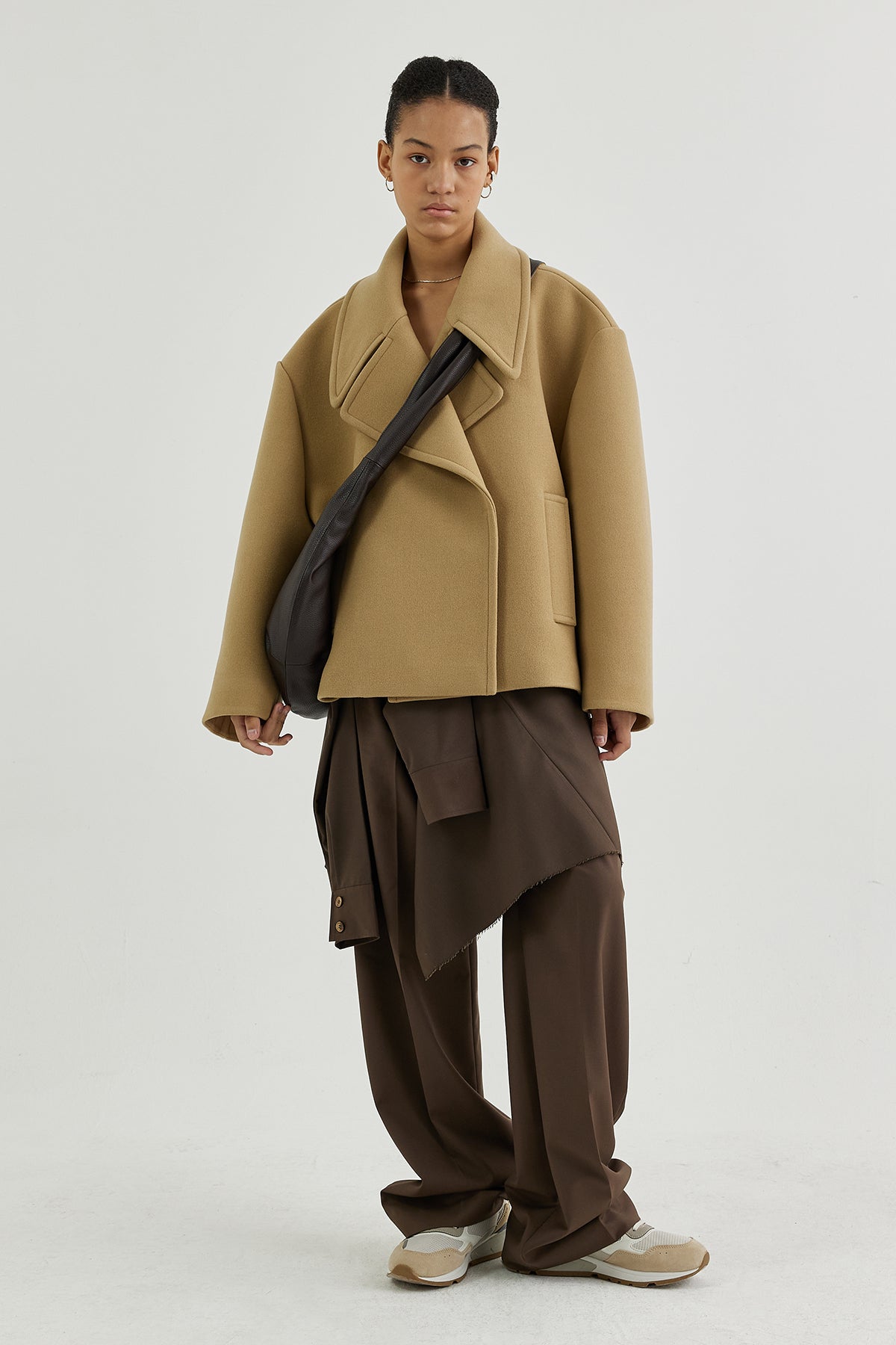 Cropped double-breasted wool pea coat –