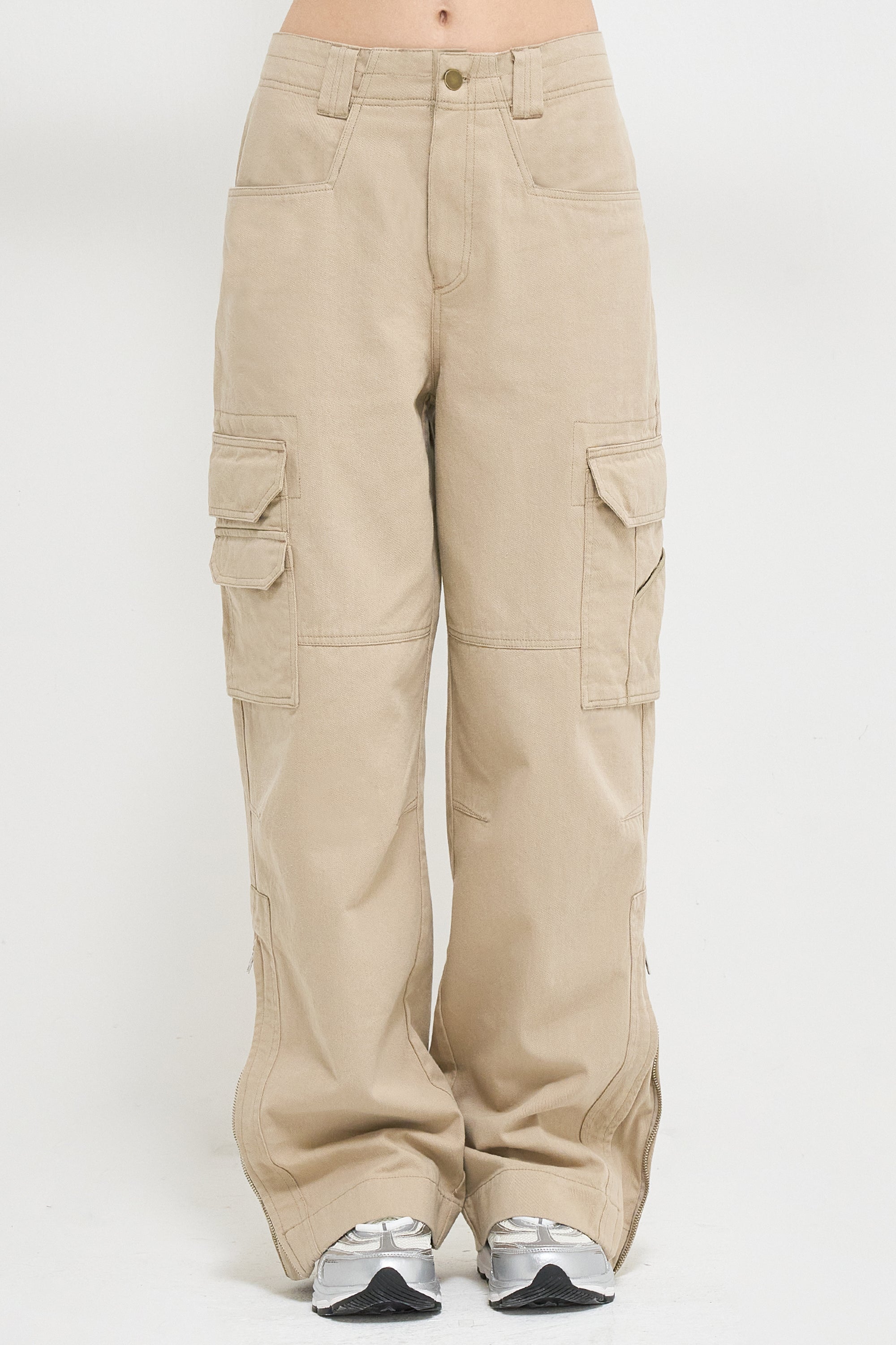 Wide-leg cotton cargo pants - BEIGE / S
