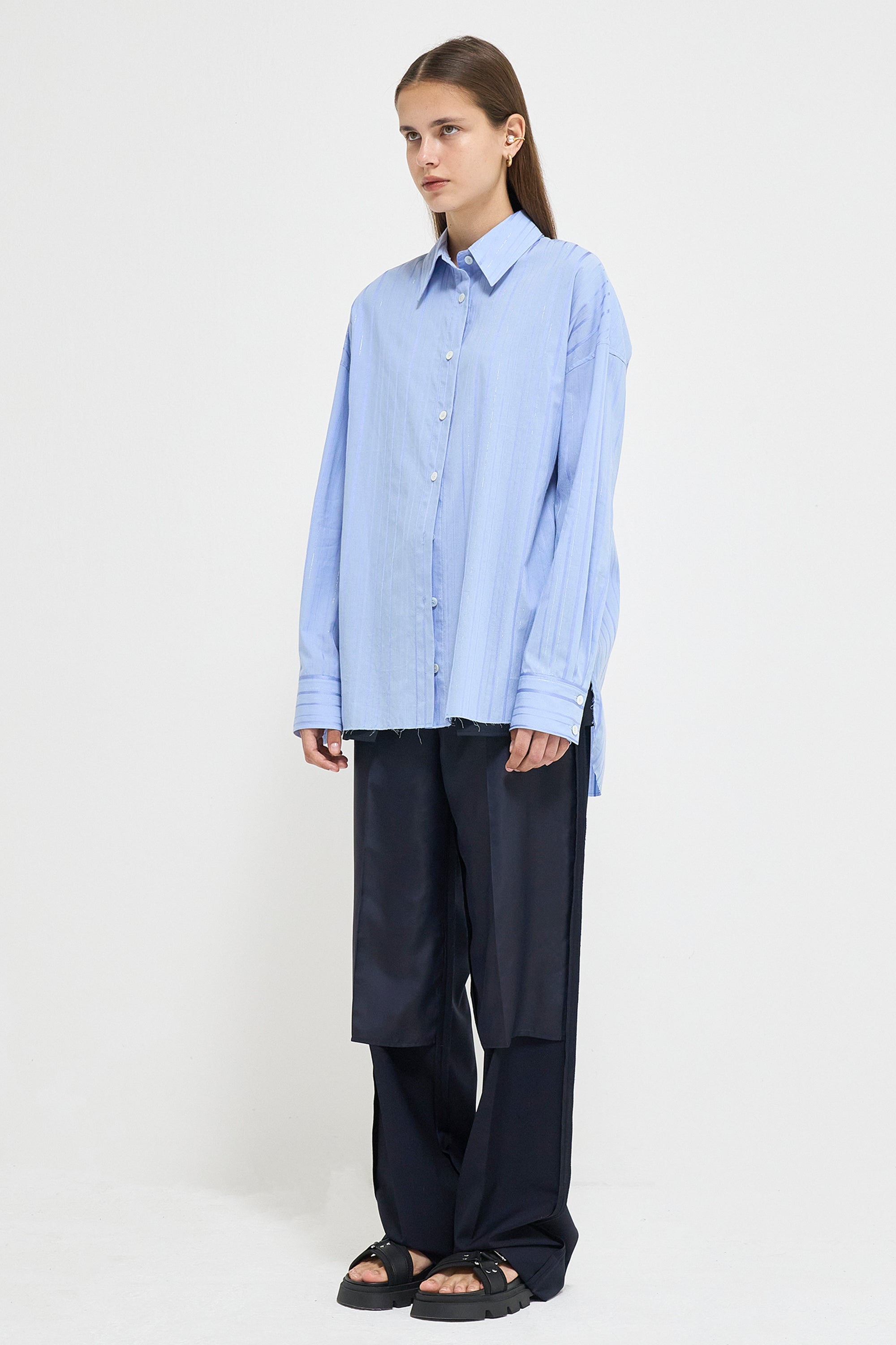 Oversized metallic striped shirt – GOEN.J