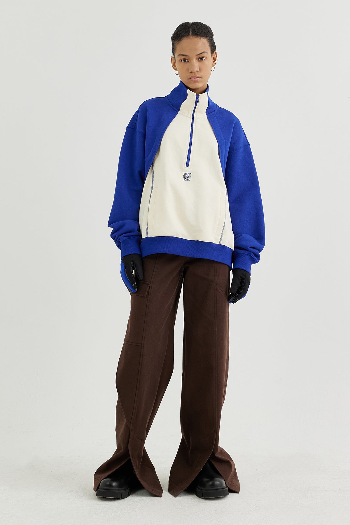 Contrast-paneled half-zip sweatshirt - BLUE / S